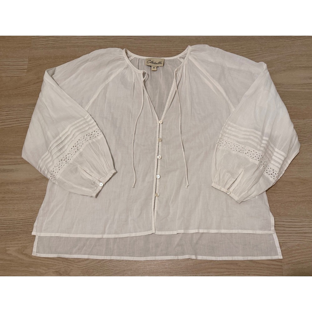 Cleobella Embroidered Sheer Cotton Long Sleeve Top M White Boho Peasant Cottage